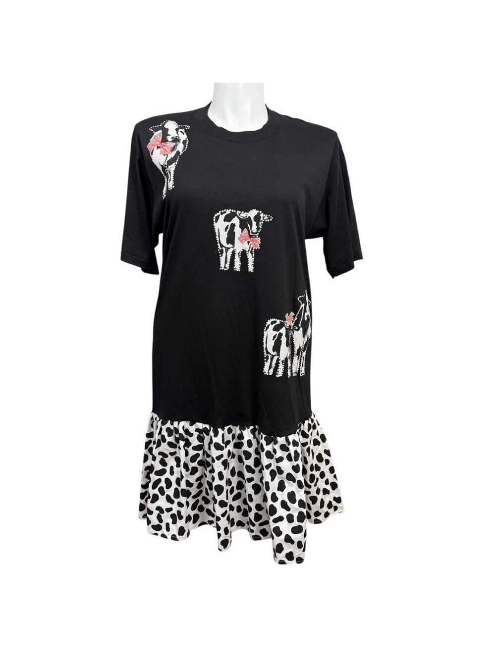 Vintage Jerzees Black Cow Print T-Shirt Dress Size XL